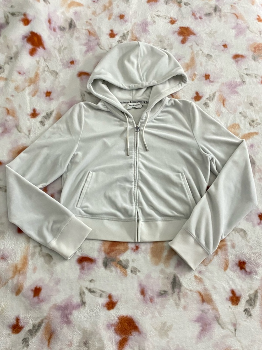 Juicy Couture white Cropped Velour Zip Hooded Jacket